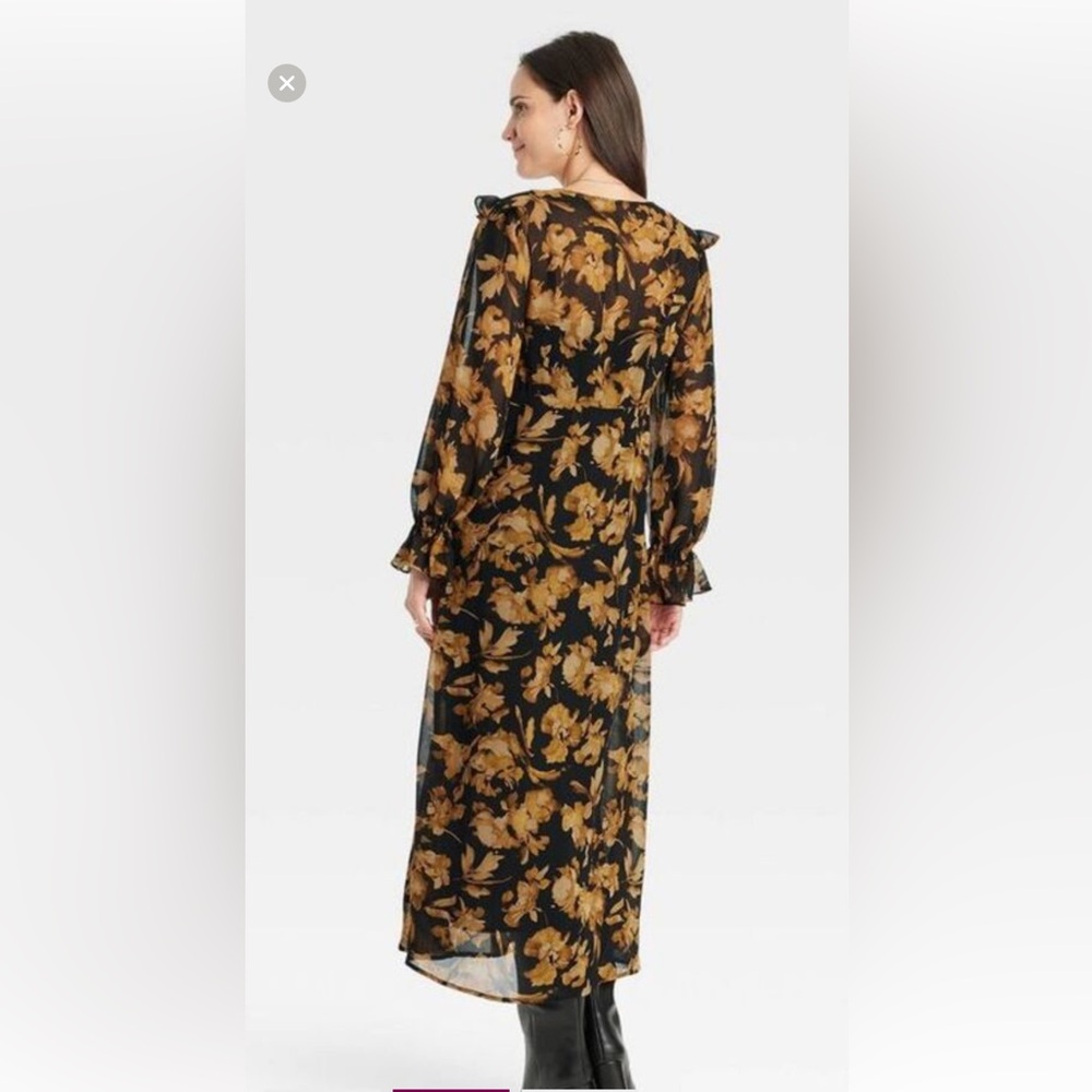 a new day Black and Gold Floral Long Sleeve Dress - Picture 2 of 4